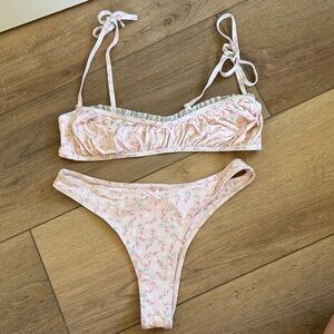 Pink Floral Tie-Shoulder Bikini Set